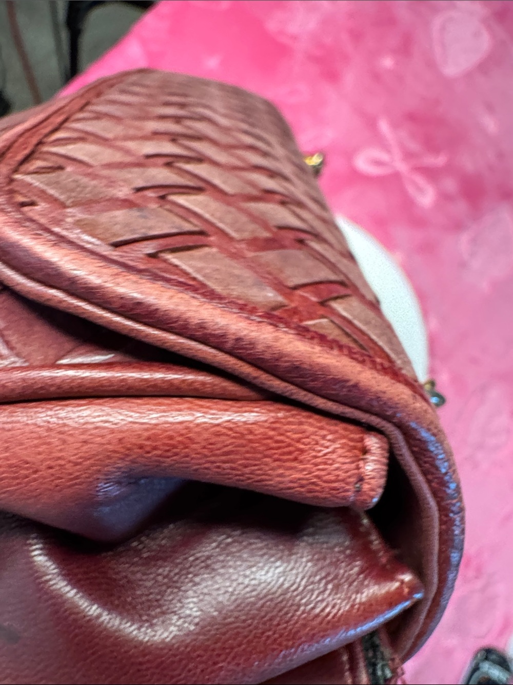 Luxury Bally Woven Leather Bag Made in Italy Gold Chain & Leather Crossbody - Picture 11 of 13